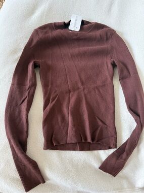 Anna Rae Ribbed Crewneck Sweater Top  - Mauve Brown